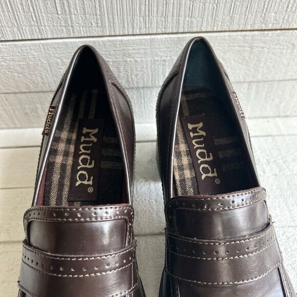 Mudd Kapfer Brown Leather Chunky Heeled Y2K Loafers size 8 - Picture 2 of 10